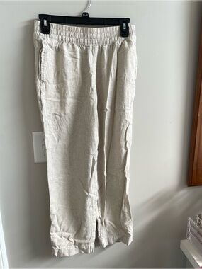 Women’s Lightweight Elastic-Waist Linen-Blend Pants — Cream